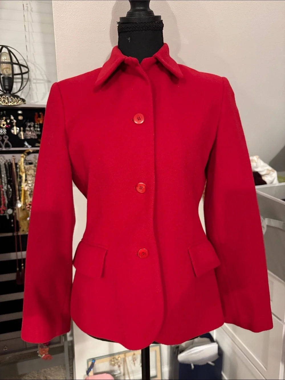 Women's Red Tailored Button-Front Blazer